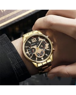 Steel Strap Calendar Sport Design Luminous Hands Wholesale Fashion Man Quartz Watch - Golden