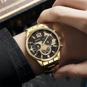 Steel Strap Calendar Sport Design Luminous Hands Wholesale Fashion Man Quartz Watch - Golden
