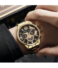 Steel Strap Calendar Sport Design Luminous Hands Wholesale Fashion Man Quartz Watch - Golden