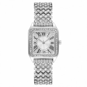 Roman Script Design Bling Full Rhinestone Wholesale Fashion Women Watch - Silver