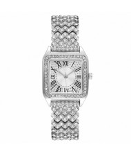 Roman Script Design Bling Full Rhinestone Wholesale Fashion Women Watch - Silver
