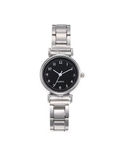 Vintage Simple Round Faxe Design Wholesale Fashion Women Watch - Silver Black