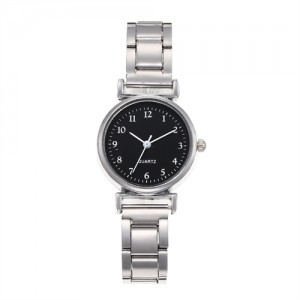Vintage Simple Round Faxe Design Wholesale Fashion Women Watch - Silver Black