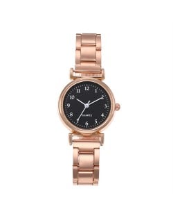 Vintage Simple Round Faxe Design Wholesale Fashion Women Watch - Rose Gold Black