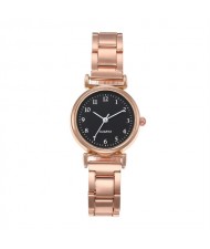 Vintage Simple Round Faxe Design Wholesale Fashion Women Watch - Rose Gold Black