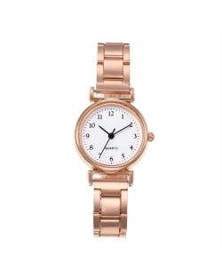 Vintage Simple Round Faxe Design Wholesale Fashion Women Watch - Rose Gold with White