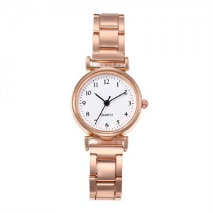Vintage Simple Round Faxe Design Wholesale Fashion Women Watch - Rose Gold with White