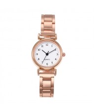 Vintage Simple Round Faxe Design Wholesale Fashion Women Watch - Rose Gold with White
