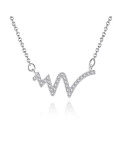 Silver Jewelry Cubit Zirconia Irregular Wavy Line Design Pendant Wholesale Women 925 Sterling Silver Necklace