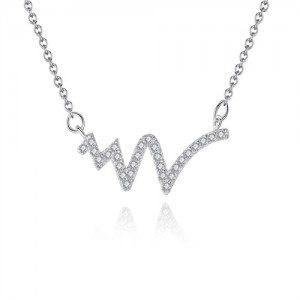 Silver Jewelry Cubit Zirconia Irregular Wavy Line Design Pendant Wholesale Women 925 Sterling Silver Necklace