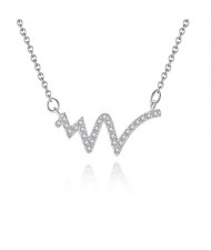 Silver Jewelry Cubit Zirconia Irregular Wavy Line Design Pendant Wholesale Women 925 Sterling Silver Necklace