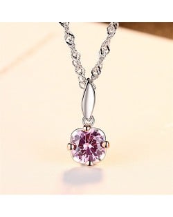 Silver Jewelry Pink Cubic Zirconia Romantic Flower Pendant Wholesale Women 925 Sterling Silver Necklace