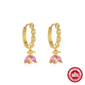Silver Jewelry Pink Leaves Cubic Zirconia Pendant Wholesale Women  925 Sterling Silver Earrings - NO.2