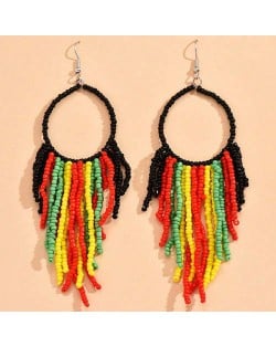 Bohemian Fashion Black Hoop Mini Beads Tassel Women Wholesale Costume Earrings
