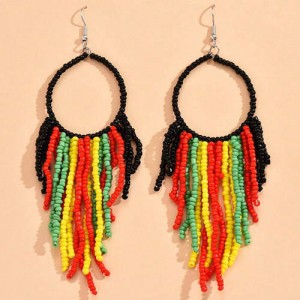 Bohemian Fashion Black Hoop Mini Beads Tassel Women Wholesale Costume Earrings