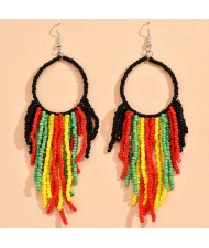 Bohemian Fashion Black Hoop Mini Beads Tassel Women Wholesale Costume Earrings