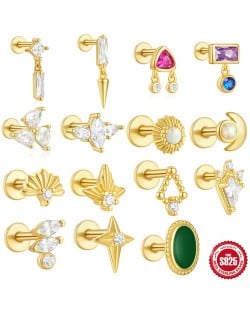(15 Options) 1 Piece Unique Design Cubic Zirconia Fashion Wholesale Women Jewelry 925 Sterling Silver Ear Stud