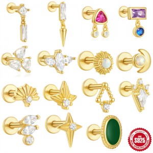 (15 Options) 1 Piece Unique Design Cubic Zirconia Fashion Wholesale Women Jewelry 925 Sterling Silver Ear Stud