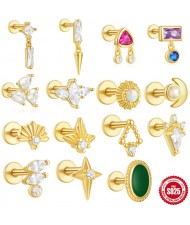 (15 Options) 1 Piece Unique Design Cubic Zirconia Fashion Wholesale Women Jewelry 925 Sterling Silver Ear Stud