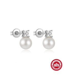 Fine Jewelry Cubic Zirconia Pearl Fashion Wholesale Women 925 Sterling Silver Earrings - Silver