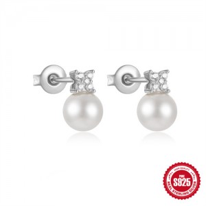 Fine Jewelry Cubic Zirconia Pearl Fashion Wholesale Women 925 Sterling Silver Earrings - Silver
