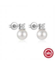 Fine Jewelry Cubic Zirconia Pearl Fashion Wholesale Women 925 Sterling Silver Earrings - Silver