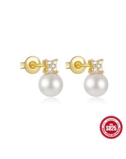 Fine Jewelry Cubic Zirconia Pearl Fashion Wholesale Women 925 Sterling Silver Earrings - Golden