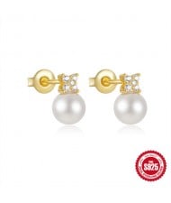 Fine Jewelry Cubic Zirconia Pearl Fashion Wholesale Women 925 Sterling Silver Earrings - Golden