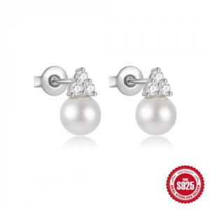 Fine Jewelry Trangle Cubic Zirconia Pearl Wholesale Women 925 Sterling Silver Earrings - Silver
