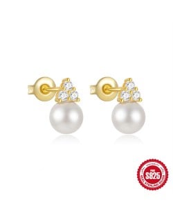 Fine Jewelry Trangle Cubic Zirconia Pearl Wholesale Women 925 Sterling Silver Earrings - Golden
