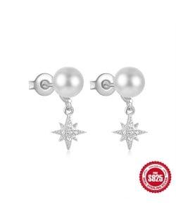 Fine Jewelry Glisten Star with Pearl Wholesale Women 925 Sterling Silver Earrings - Silver
