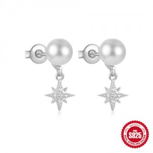 Fine Jewelry Glisten Star with Pearl Wholesale Women 925 Sterling Silver Earrings - Silver