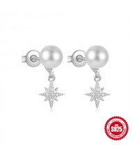 Fine Jewelry Glisten Star with Pearl Wholesale Women 925 Sterling Silver Earrings - Silver