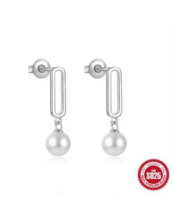 Fine Jewelry White Pearl Pendant Hollow Design Wholesale Women 925 Sterling Silver Earrings - Silver