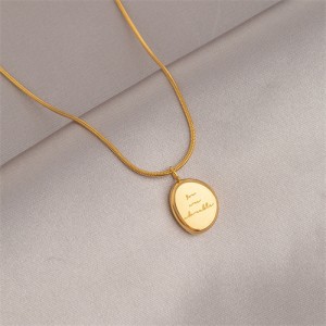 Popular Business Style Bean Shape Pendant Fashionable Wholesale Women Titanium Steel Necklace