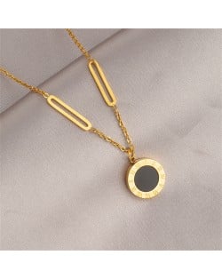 Vintage Roman Numeral Design Black Pendant Fashion Wholesale Women Titanium Steel Necklace