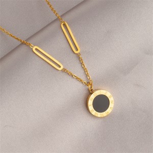 Vintage Roman Numeral Design Black Pendant Fashion Wholesale Women Titanium Steel Necklace