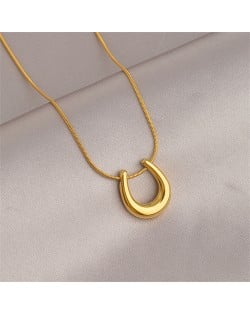 Titanium Steel Jewelry U Shape Pendant Fashion Wholesale Women Golden Color Necklace