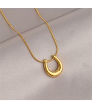 Titanium Steel Jewelry U Shape Pendant Fashion Wholesale Women Golden Color Necklace