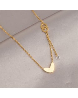 Golden Heart with Rhinestone Pendant Fashion Wholesale Women Titanium Steel Necklace