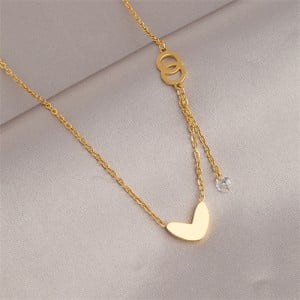 Golden Heart with Rhinestone Pendant Fashion Wholesale Women Titanium Steel Necklace