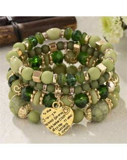 Multi-layer Heart Pendant Beads Fashion Wholesale Alloy Bracelet - Green