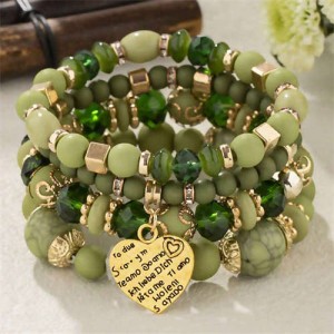 Multi-layer Heart Pendant Beads Fashion Wholesale Alloy Bracelet - Green
