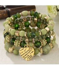 Multi-layer Heart Pendant Beads Fashion Wholesale Alloy Bracelet - Green