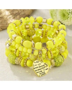 Multi-layer Heart Pendant Beads Fashion Wholesale Alloy Bracelet - Yellow