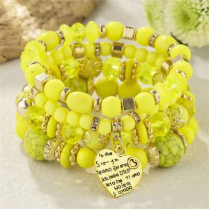Multi-layer Heart Pendant Beads Fashion Wholesale Alloy Bracelet - Yellow
