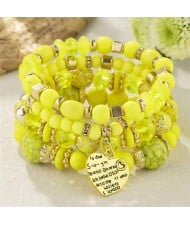 Multi-layer Heart Pendant Beads Fashion Wholesale Alloy Bracelet - Yellow
