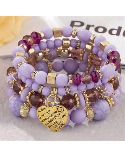 Multi-layer Heart Pendant Beads Fashion Wholesale Alloy Bracelet - Violet