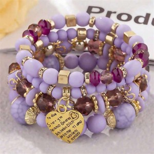 Multi-layer Heart Pendant Beads Fashion Wholesale Alloy Bracelet - Violet