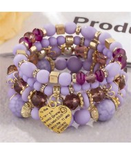 Multi-layer Heart Pendant Beads Fashion Wholesale Alloy Bracelet - Violet
